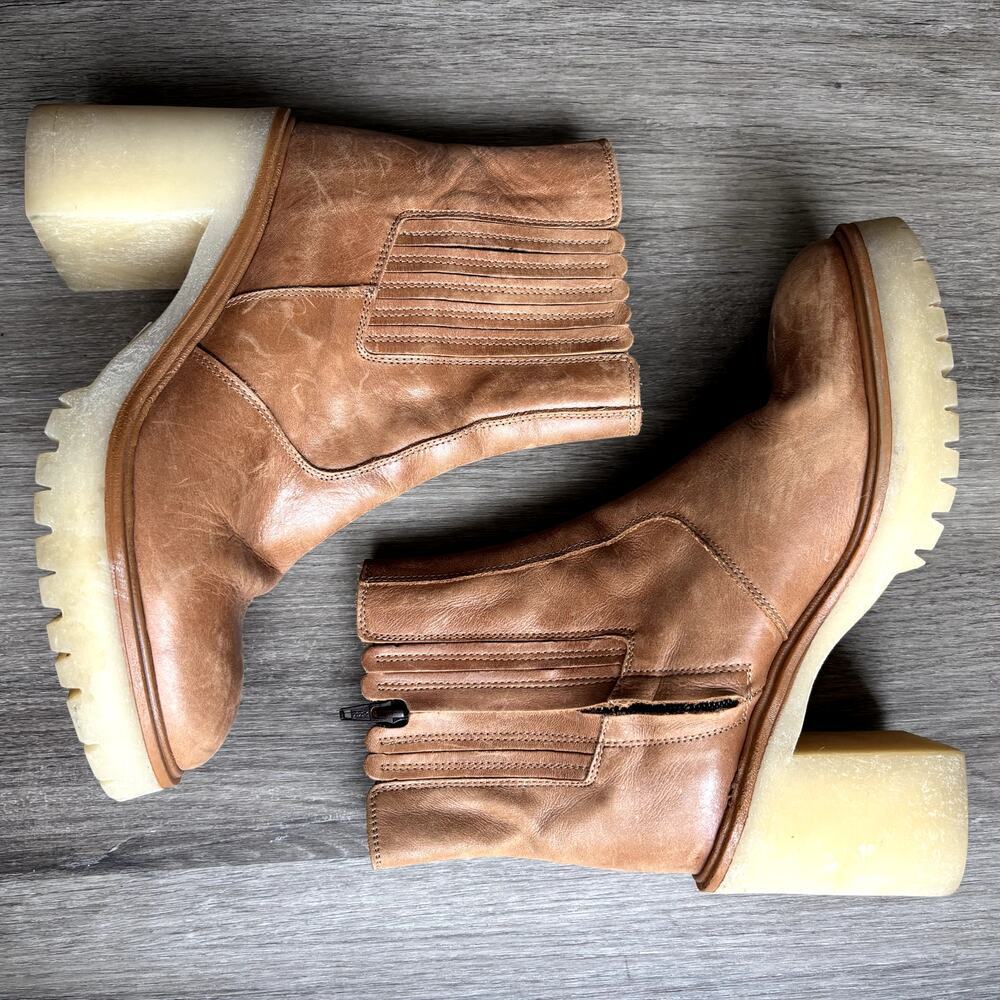 Free People James Chelsea Tan Leather Block Heel Boot EU 39 US 9​​ - Picture 4 of 9